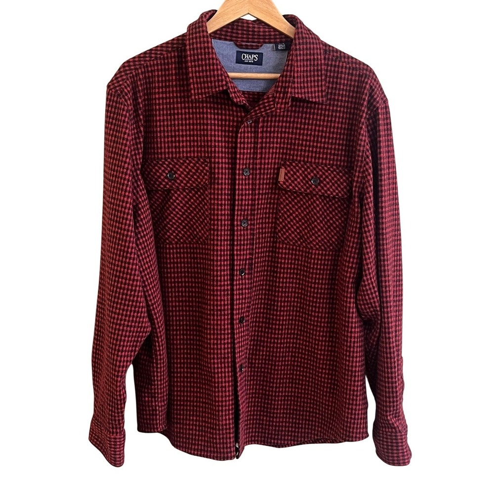 Chaps Heavy Red Black Plaid Lumber Jack Flannel Long Sleeve Shirt Size XL Men's - Picture 2 of 7
